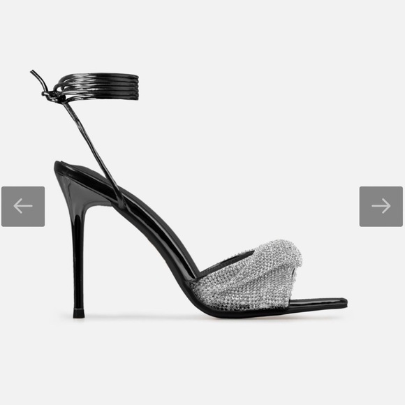 Simmi Black Diamanté Strappy Lace Up Heels - Picture 2 of 8